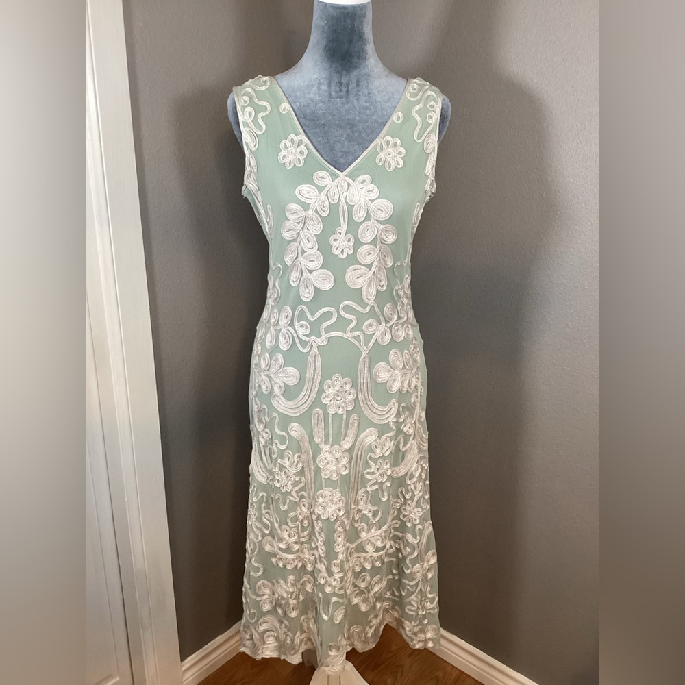 Sundance Seafoam Green Dress with White Lace/Ribbon Appliqué